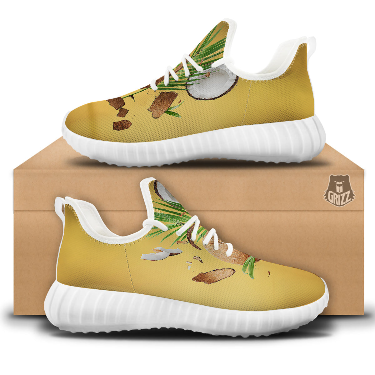 3D Coconut Print White Walking Shoes-grizzshop