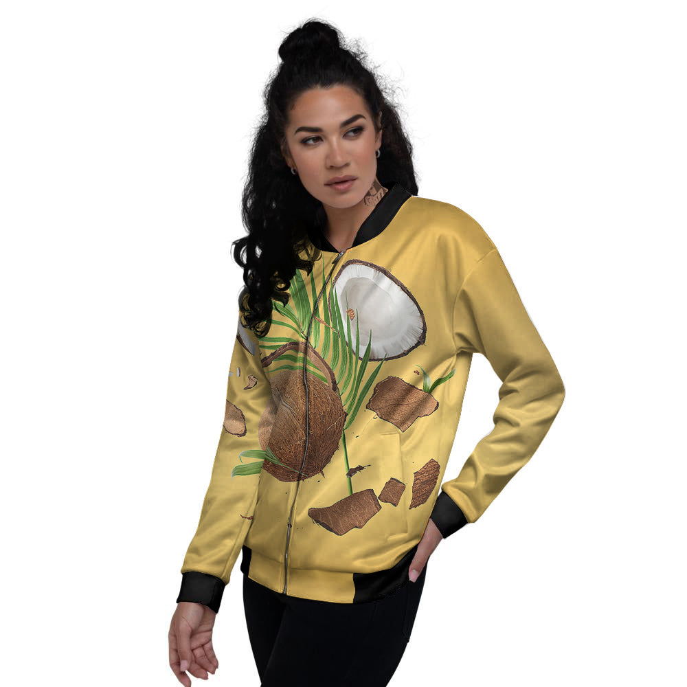 3D Coconut Print Women's Bomber Jacket-grizzshop