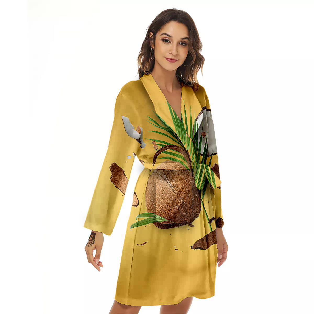 3D Coconut Print Women's Robe-grizzshop