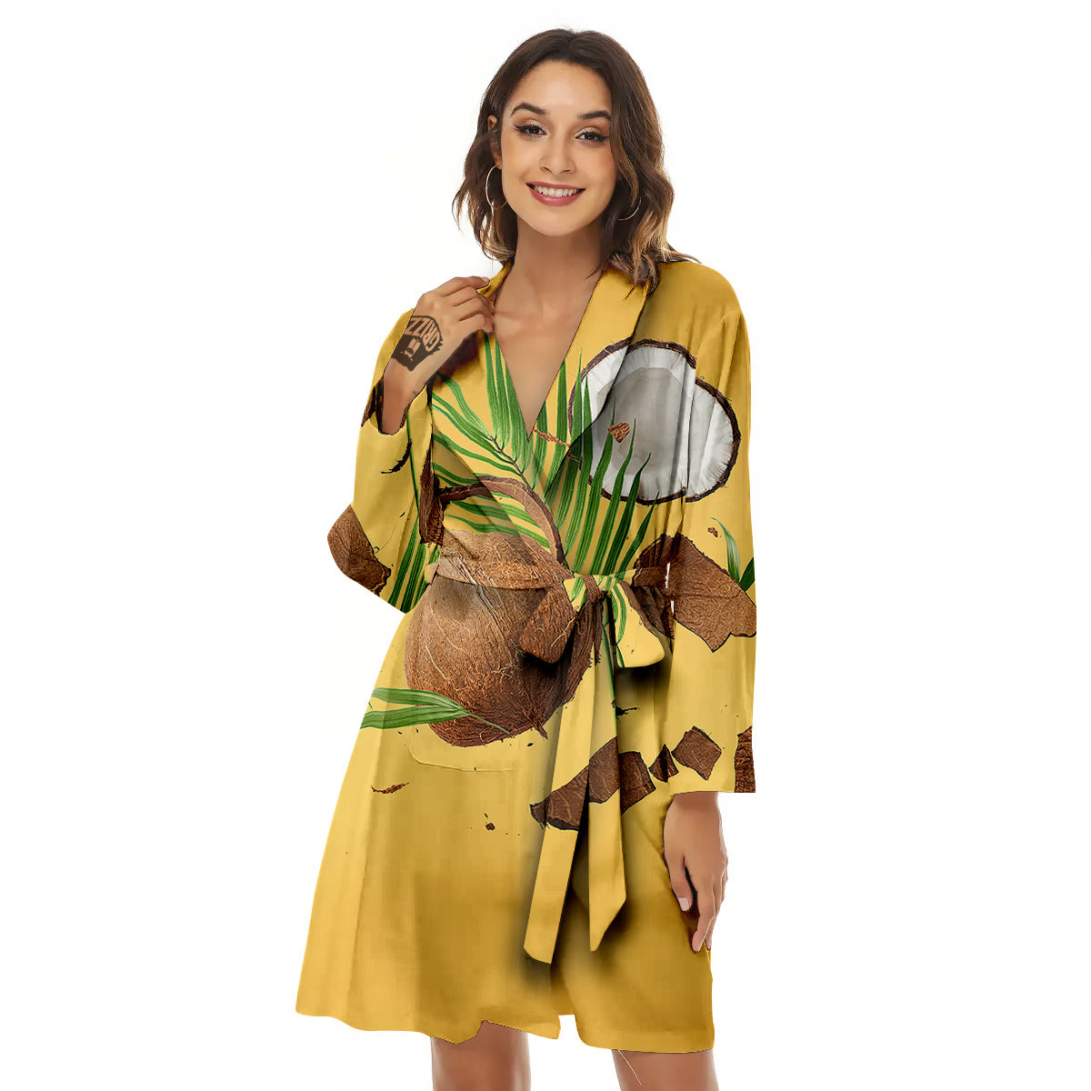 3D Coconut Print Women's Robe-grizzshop