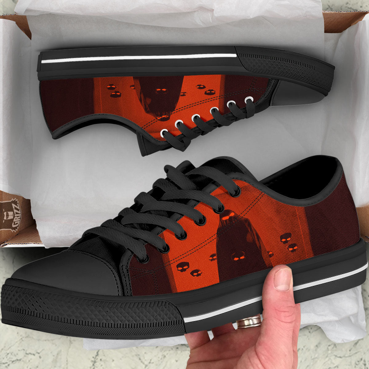 3D Ghost In The Darkness Print Black Low Top Shoes-grizzshop