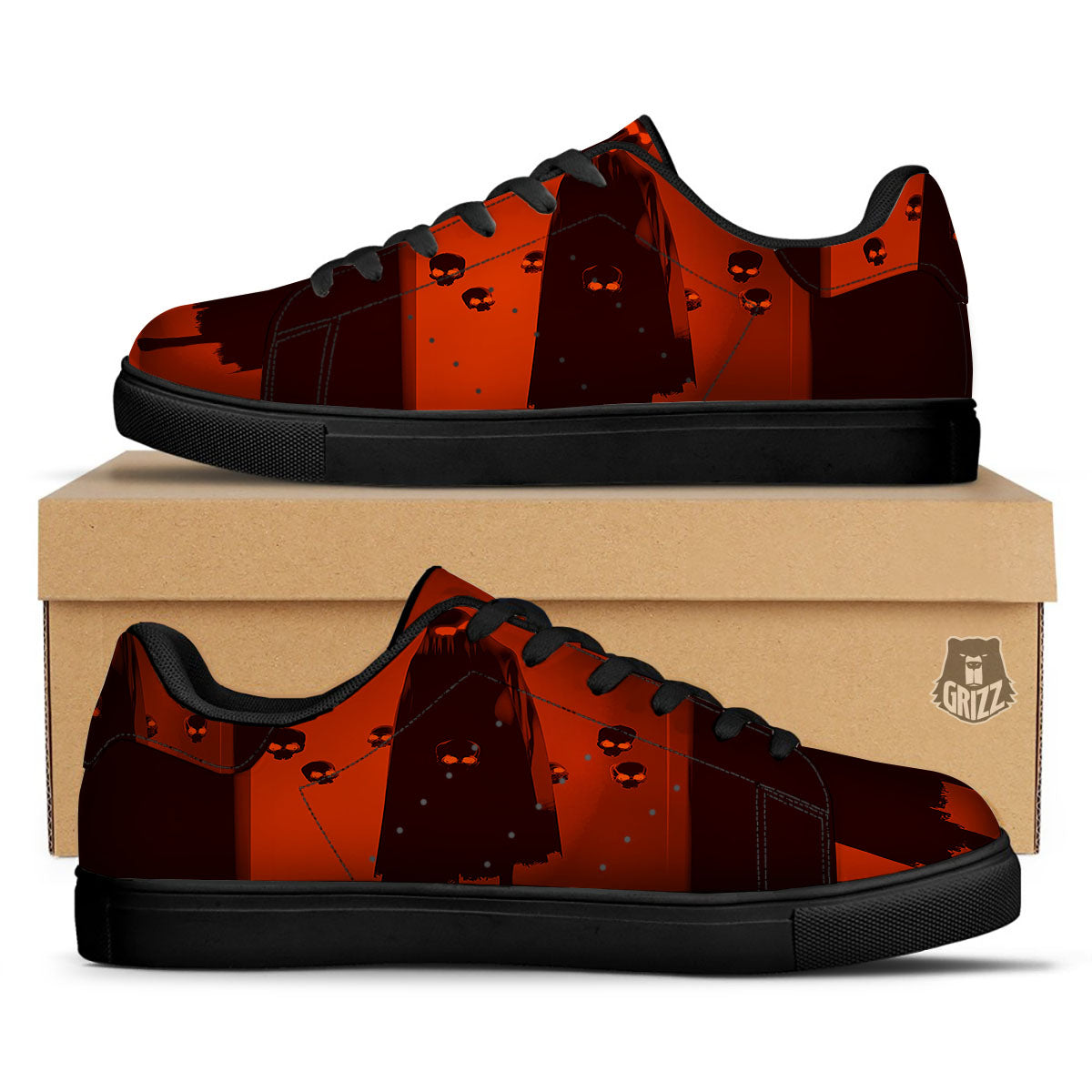 3D Ghost In The Darkness Print Black Low Top Sneakers-grizzshop