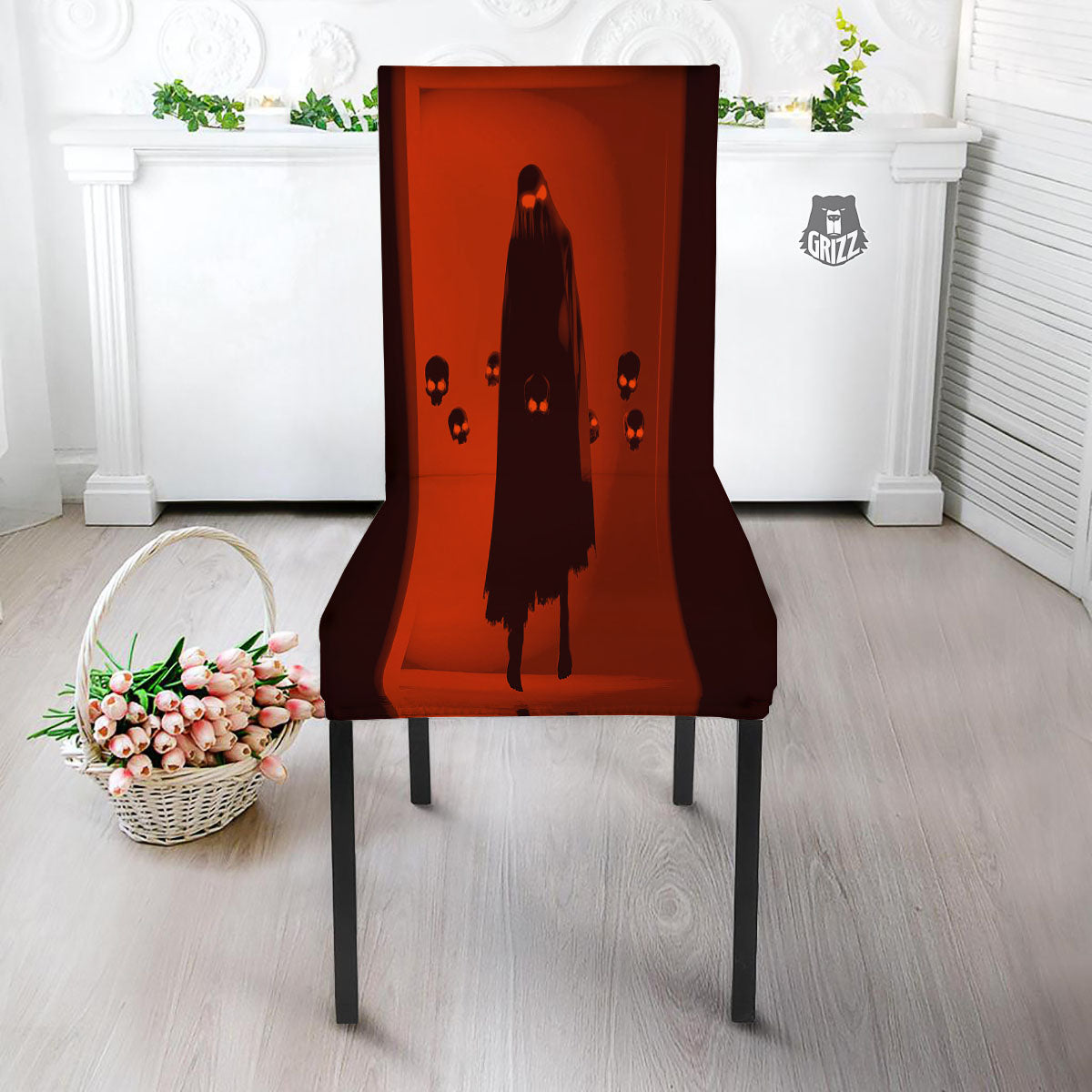 3D Ghost In The Darkness Print Dining Chair Slipcover-grizzshop