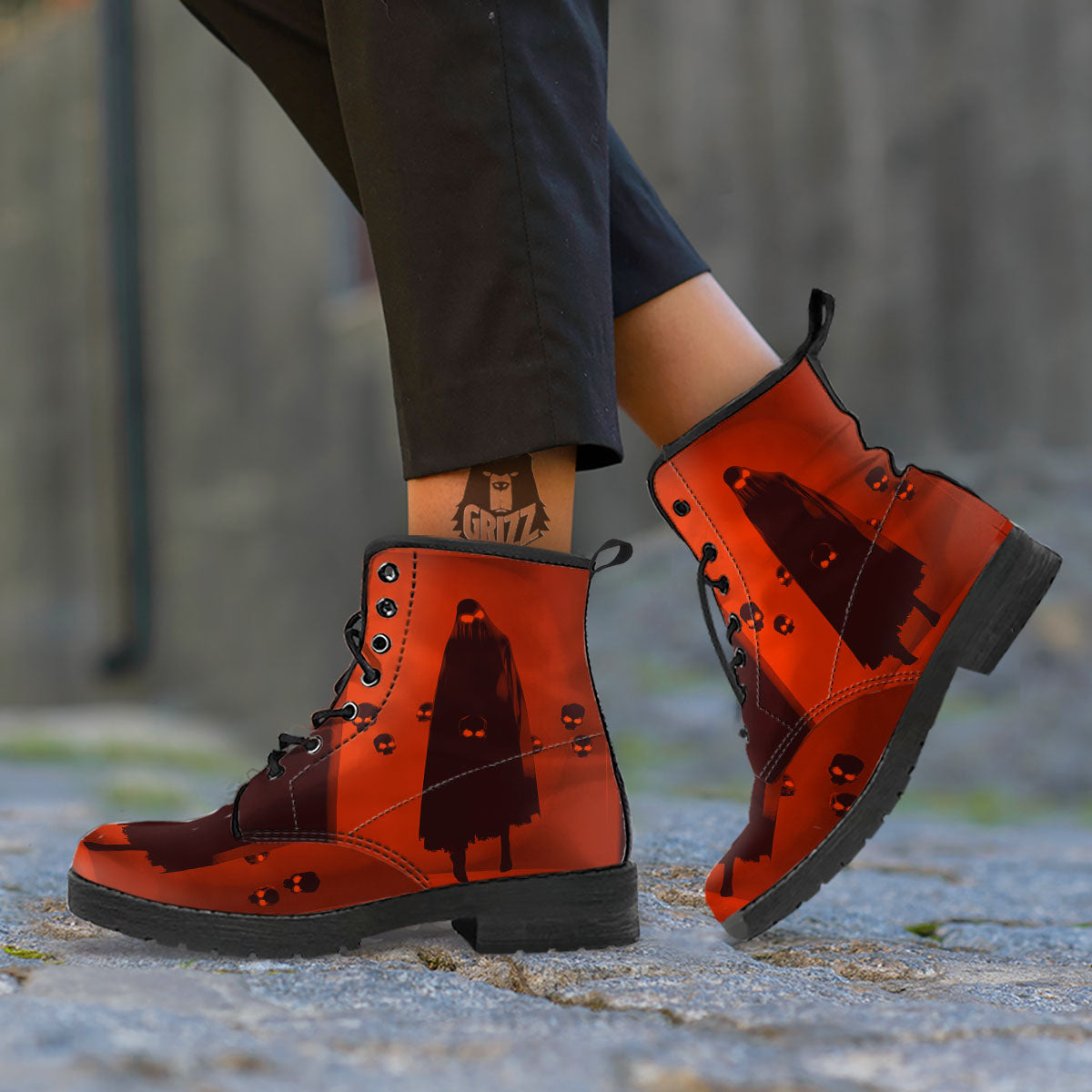3D Ghost In The Darkness Print Leather Boots-grizzshop