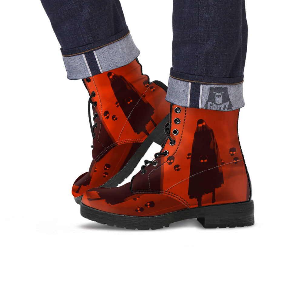 3D Ghost In The Darkness Print Leather Boots-grizzshop