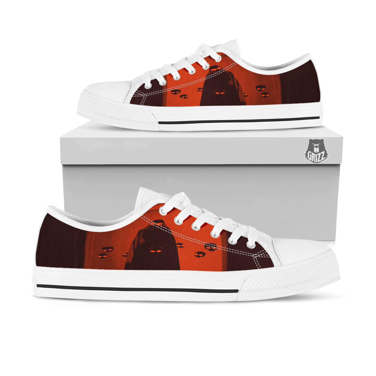 3D Ghost In The Darkness Print White Low Top Shoes-grizzshop