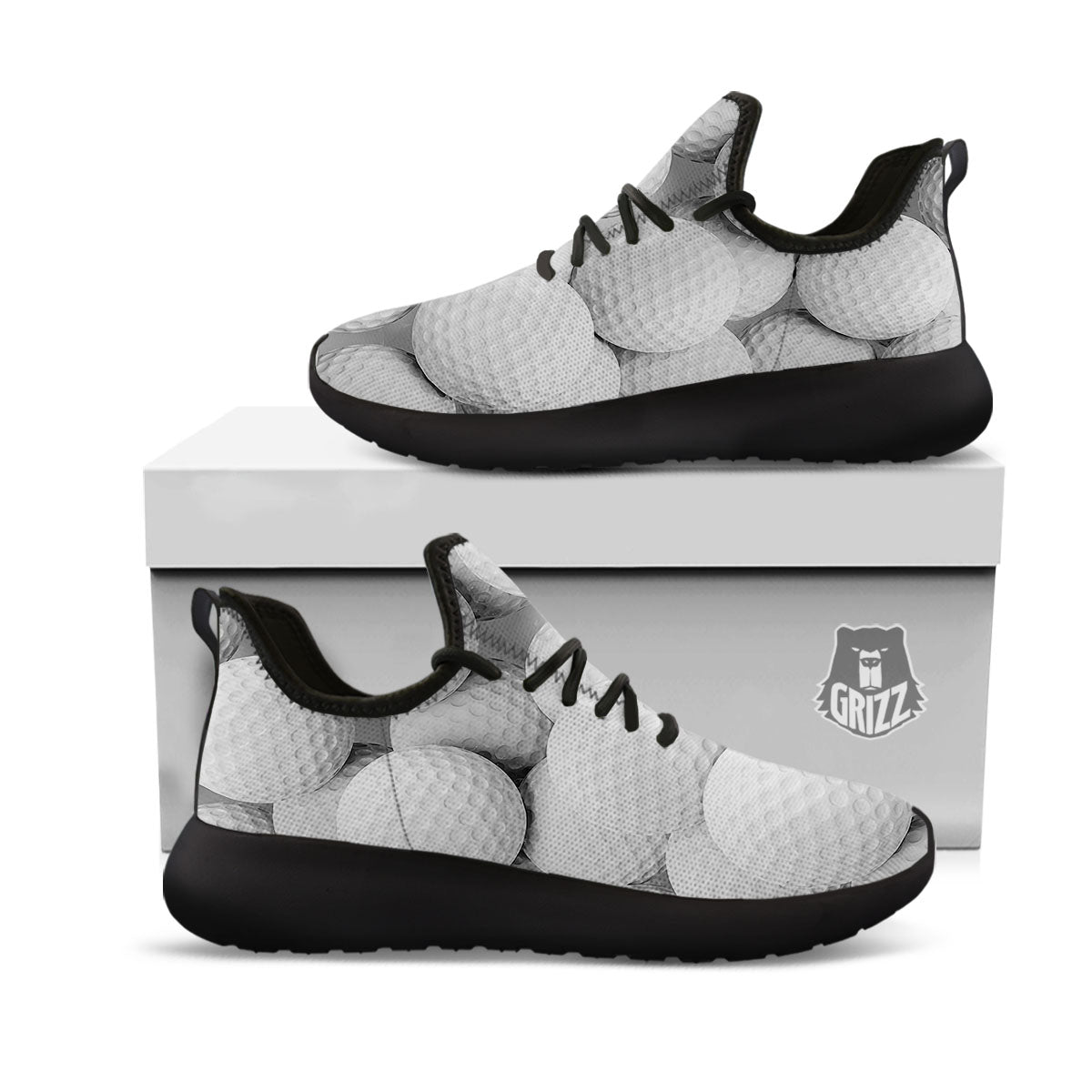 3D Golf Ball Print Black Athletic Shoes-grizzshop