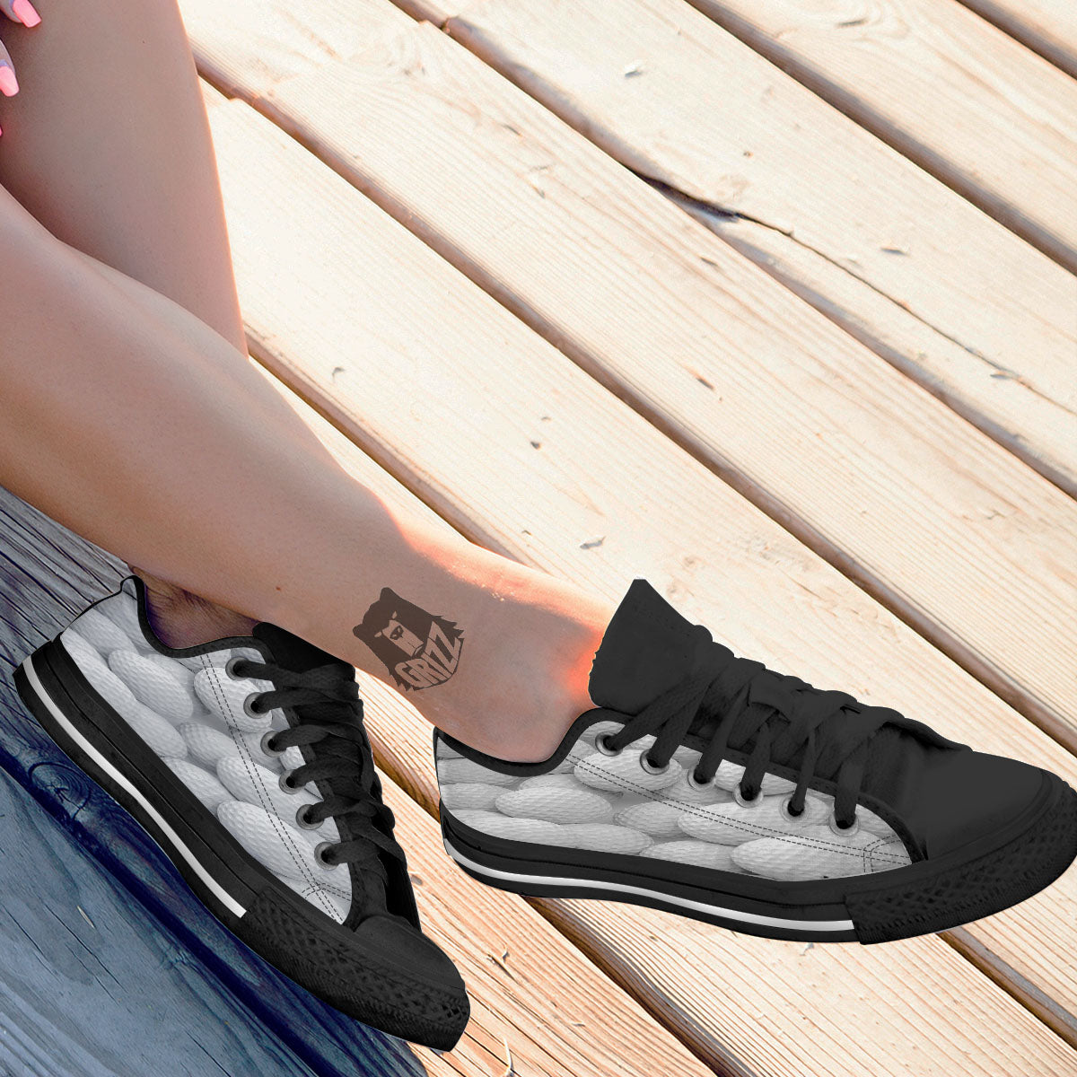 3D Golf Ball Print Black Low Top Shoes-grizzshop