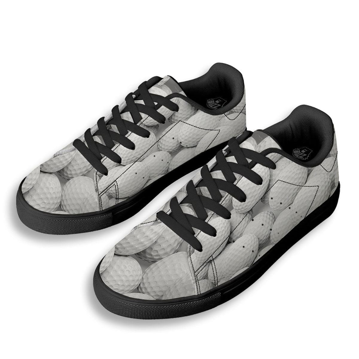 3D Golf Ball Print Black Low Top Sneakers-grizzshop