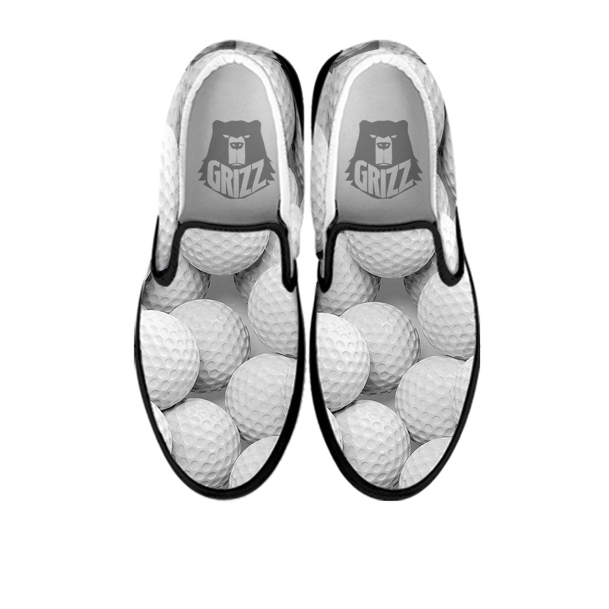 3D Golf Ball Print Black Slip On Shoes-grizzshop