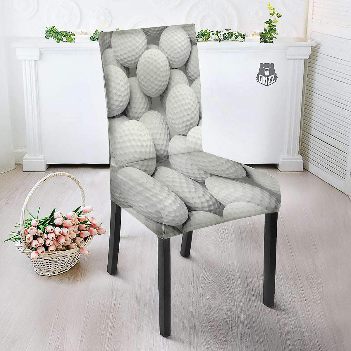 3D Golf Ball Print Dining Chair Slipcover-grizzshop