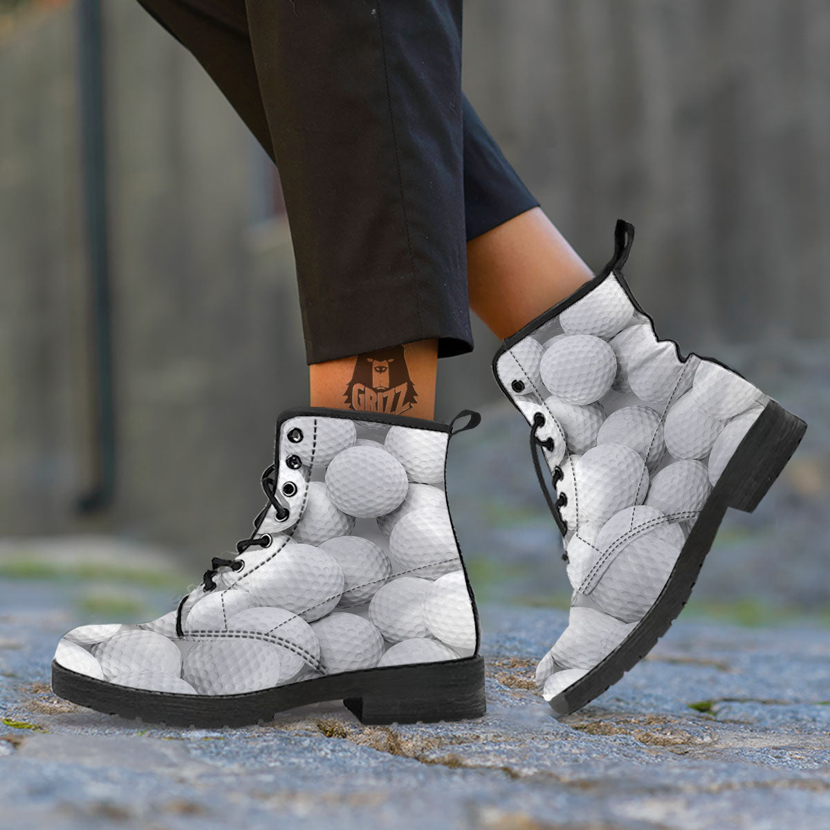 3D Golf Ball Print Leather Boots-grizzshop