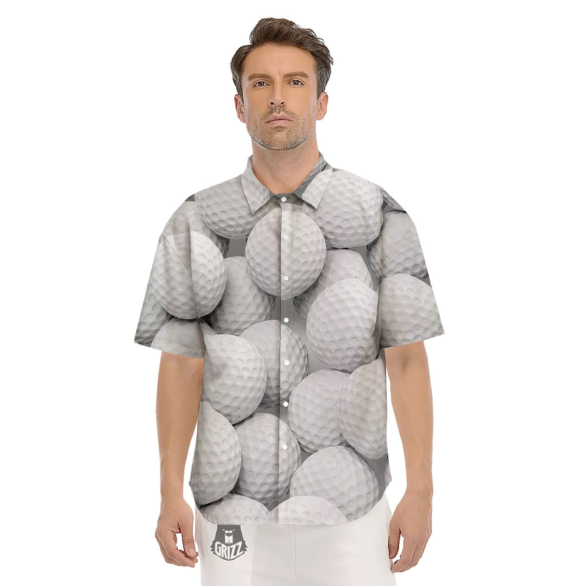 3D Golf Ball Print Men's Short Sleeve Shirts-grizzshop