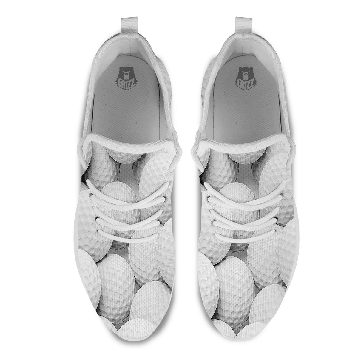 3D Golf Ball Print White Athletic Shoes-grizzshop