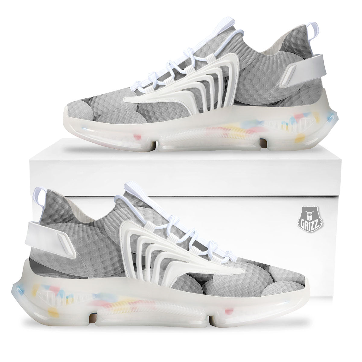 3D Golf Ball Print White Gym Shoes-grizzshop