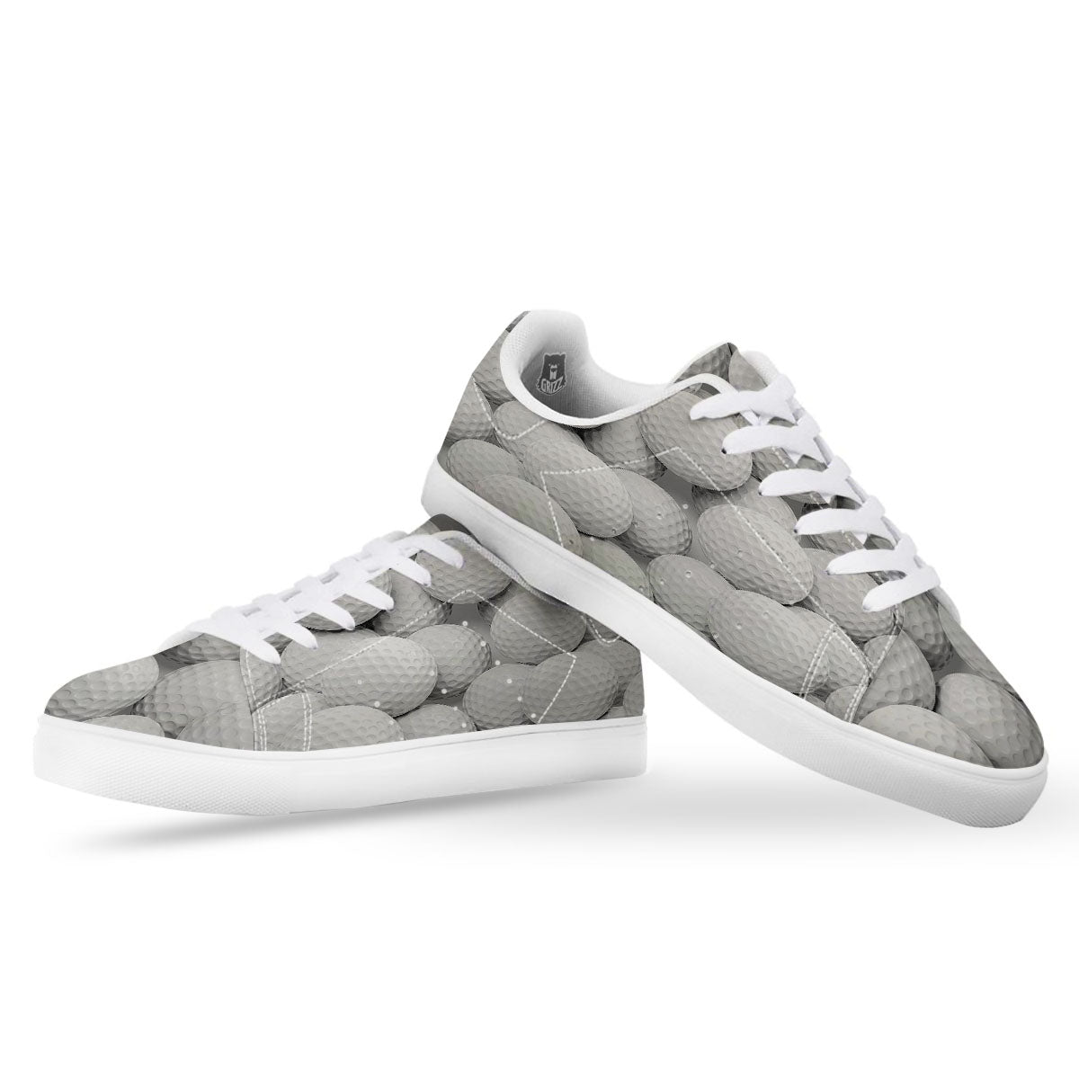 3D Golf Ball Print White Low Top Sneakers-grizzshop