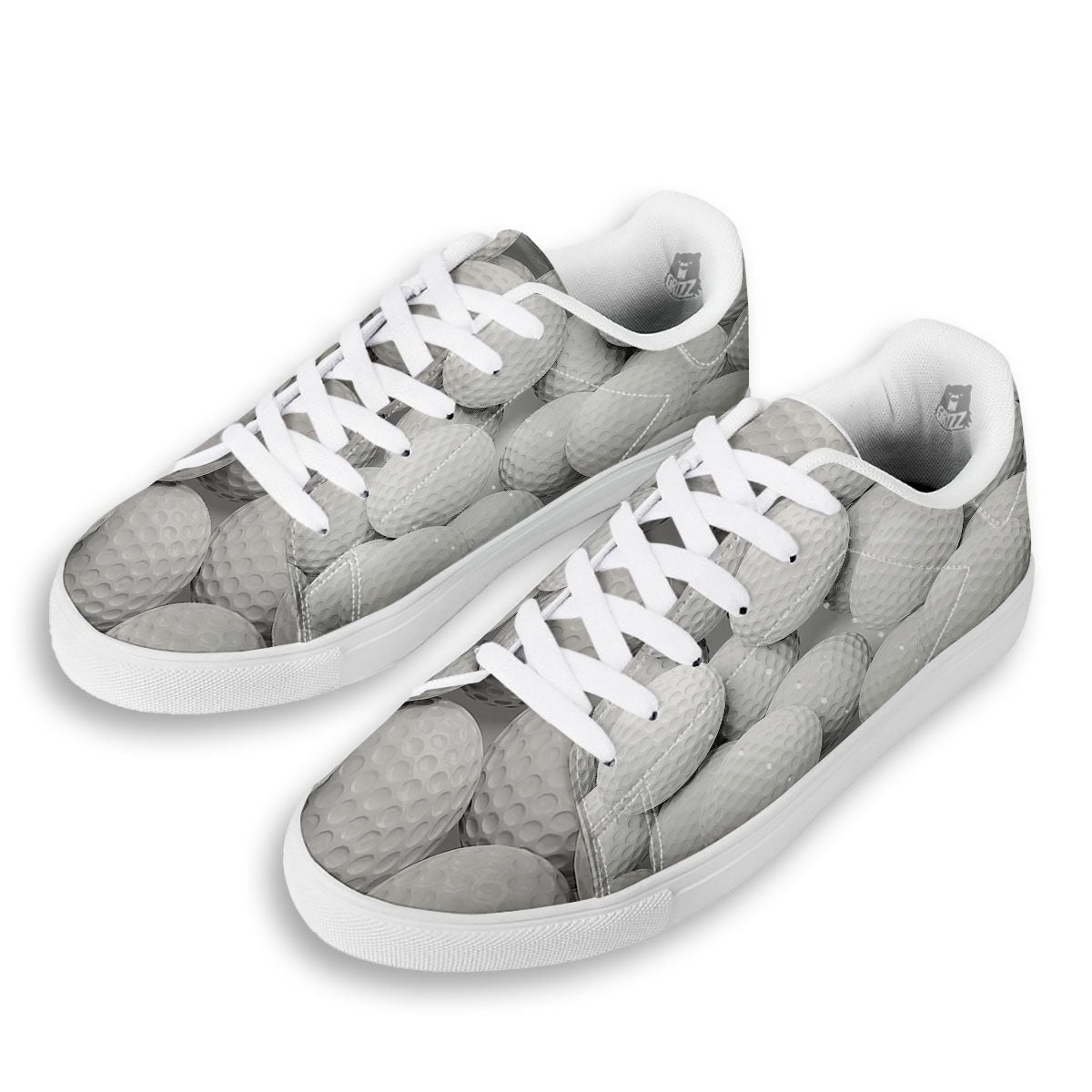 3D Golf Ball Print White Low Top Sneakers-grizzshop