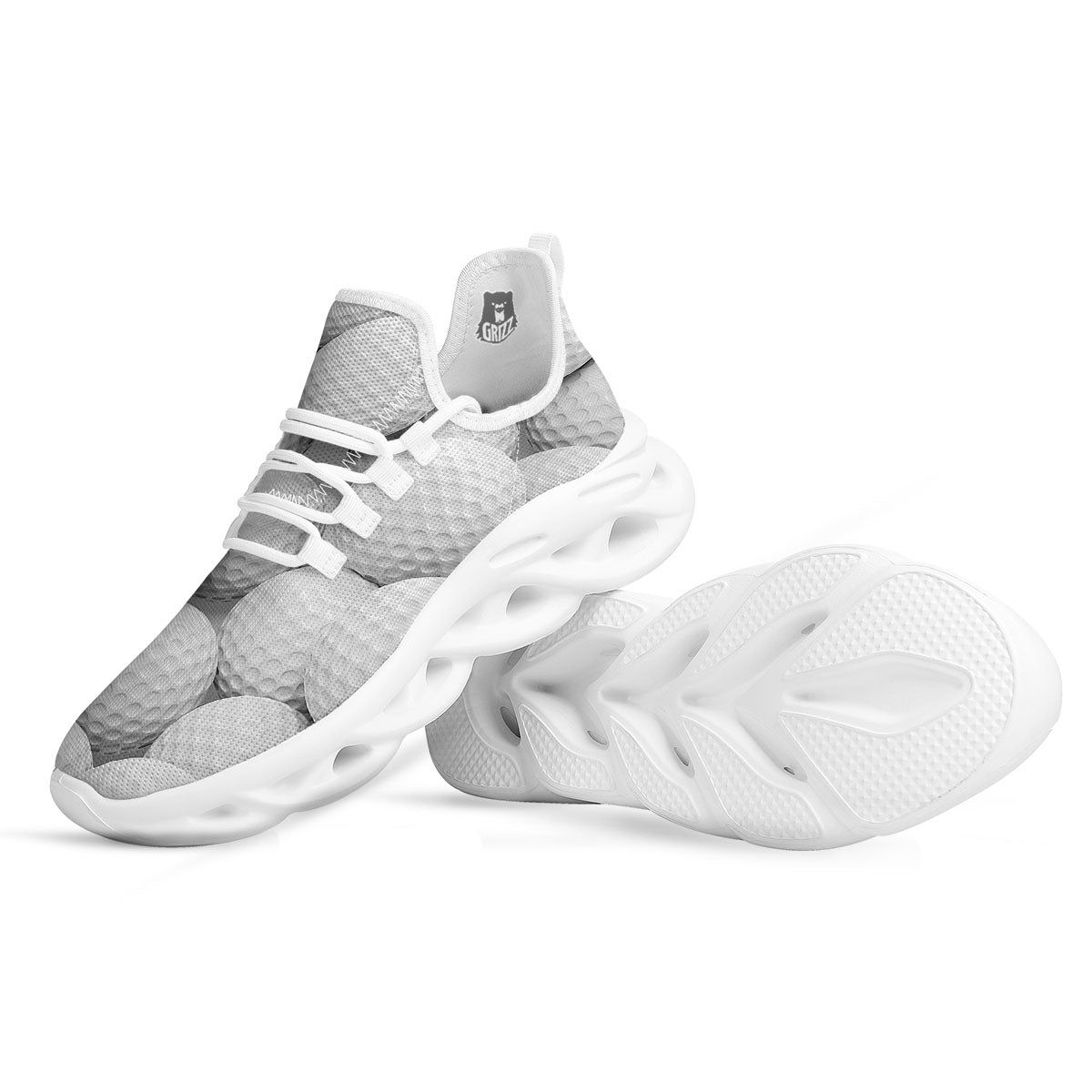 3D Golf Ball Print White Running Shoes-grizzshop