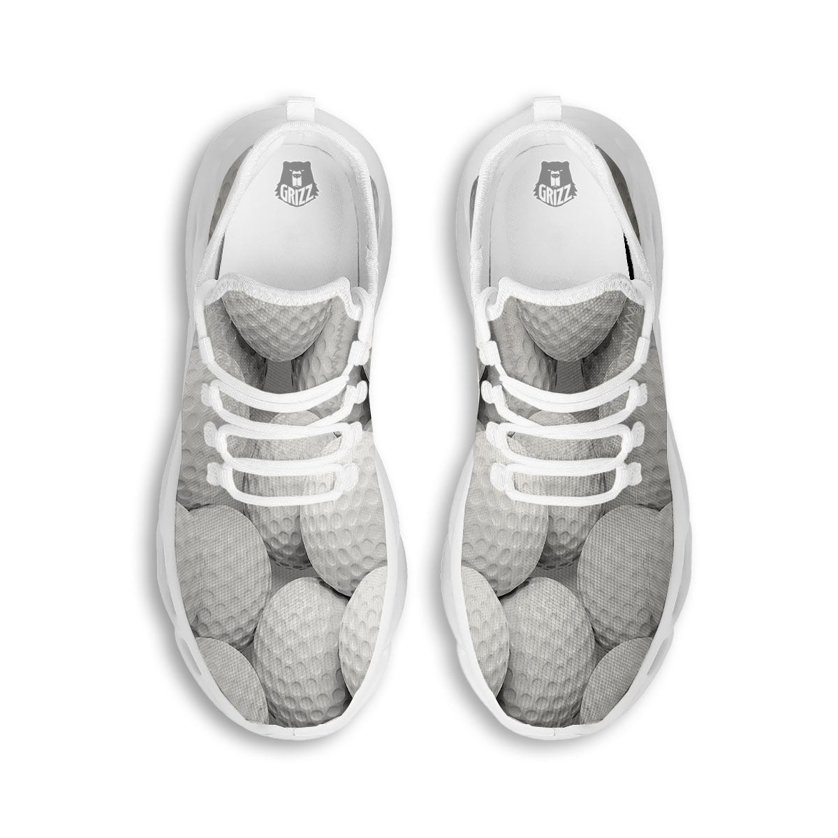3D Golf Ball Print White Running Shoes-grizzshop