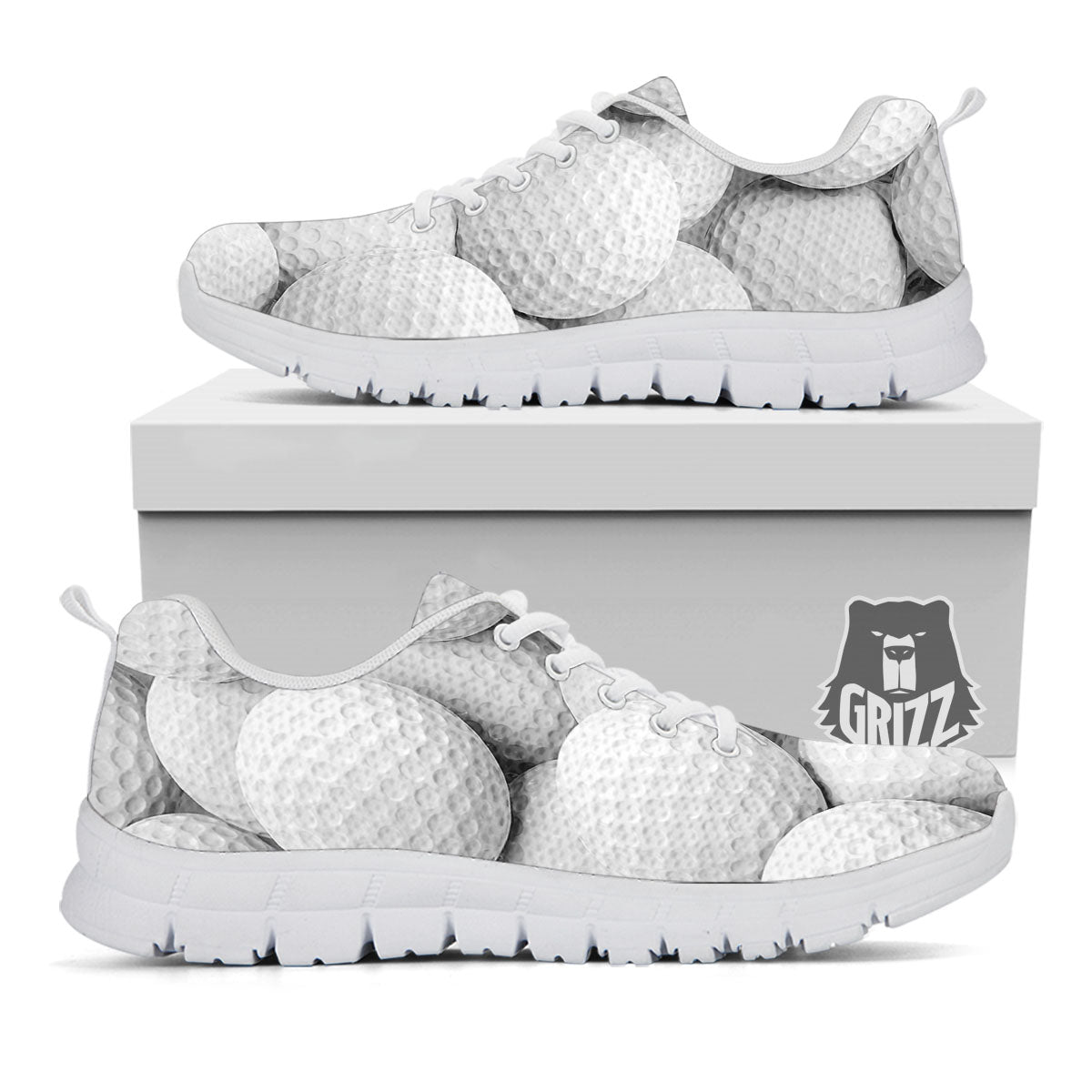 3D Golf Ball Print White Sneaker-grizzshop
