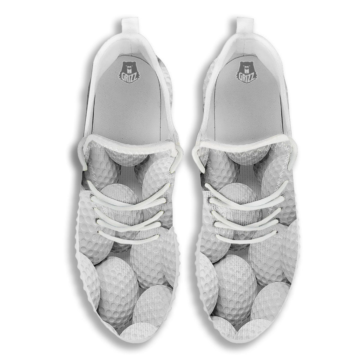 3D Golf Ball Print White Walking Shoes-grizzshop