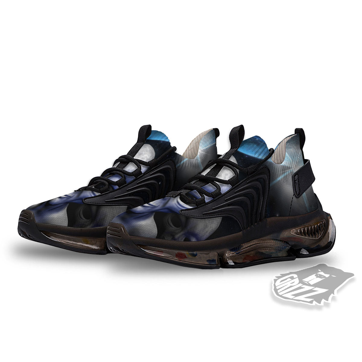 3D Grey Alien Print Black Gym Shoes-grizzshop
