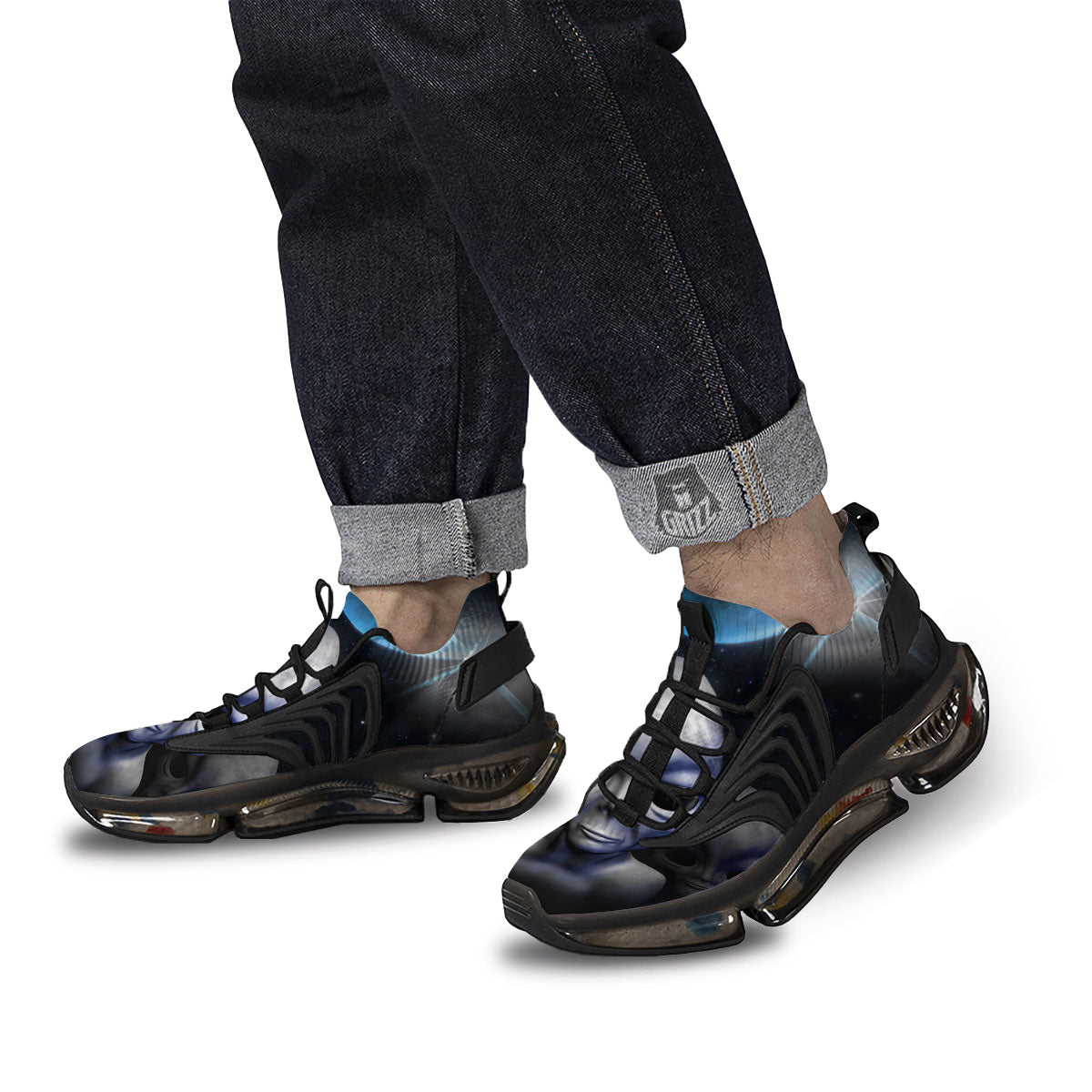 3D Grey Alien Print Black Gym Shoes-grizzshop