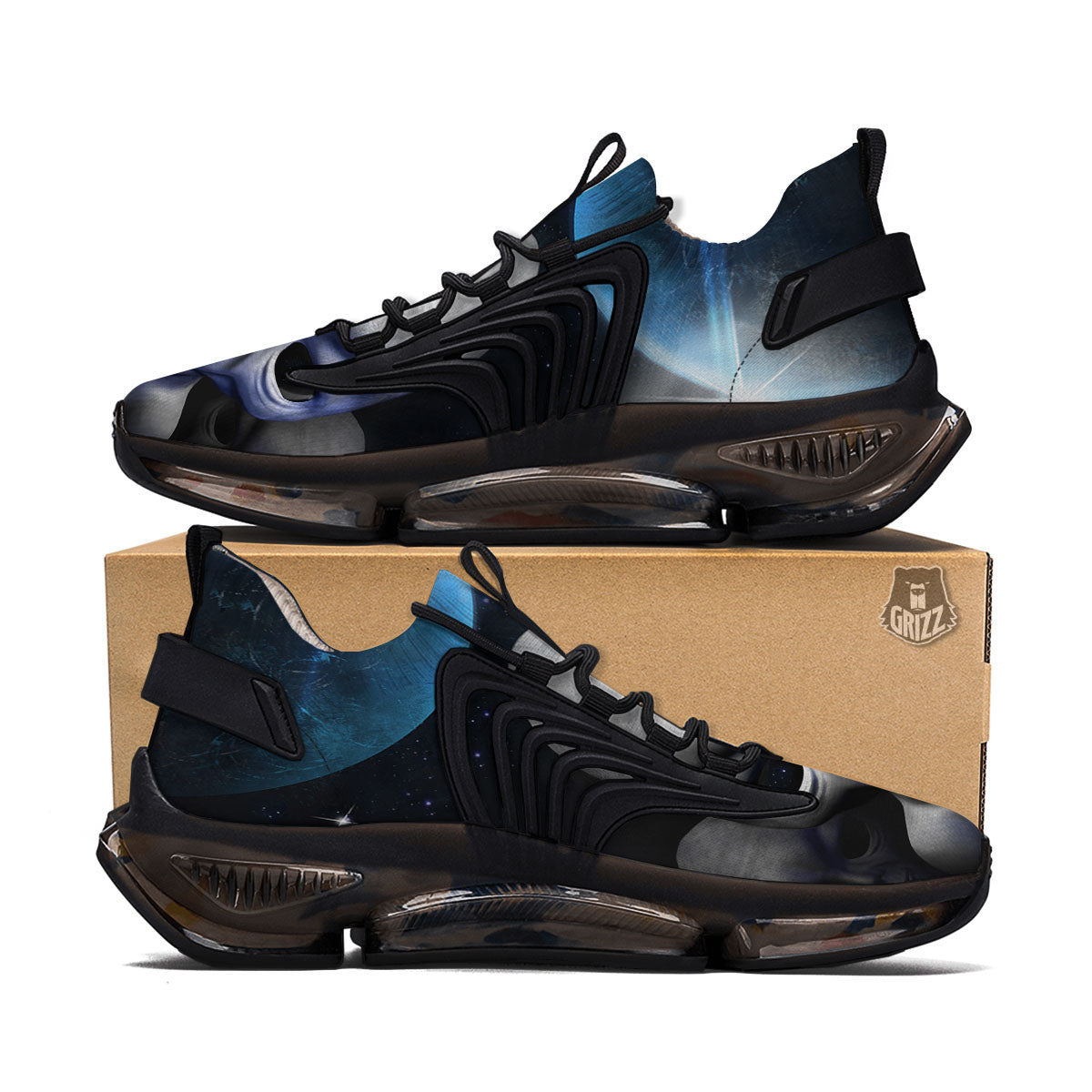 3D Grey Alien Print Black Gym Shoes-grizzshop