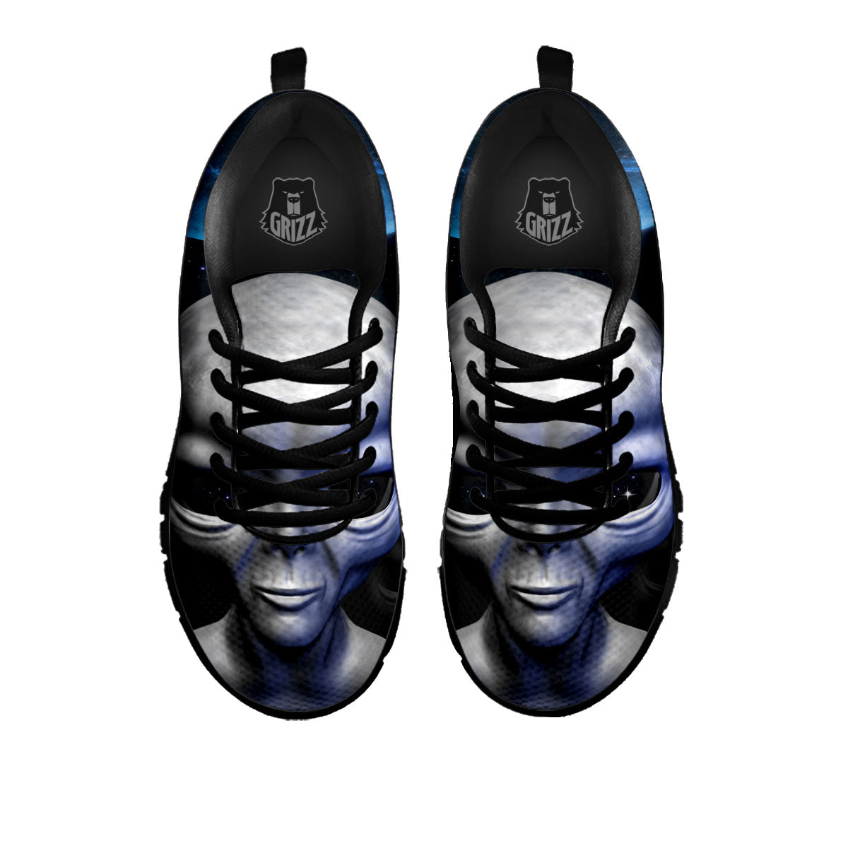 3D Grey Alien Print Black Sneaker-grizzshop