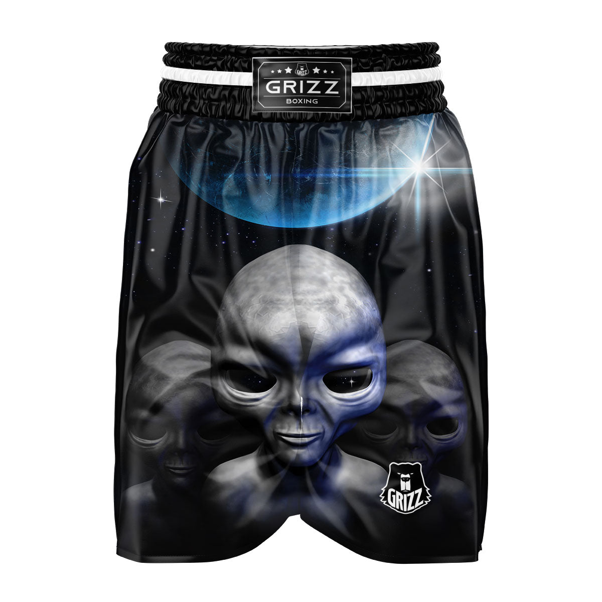 3D Grey Alien Print Boxing Shorts-grizzshop