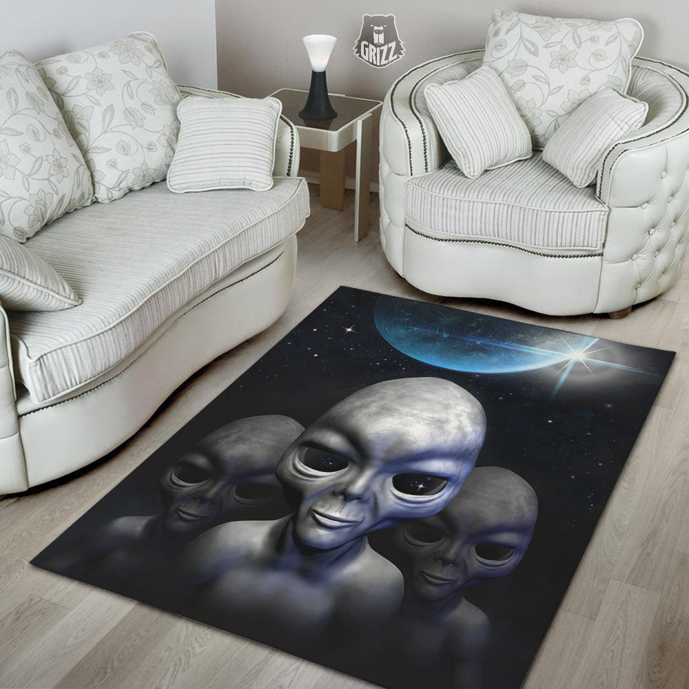 3D Grey Alien Print Floor Mat-grizzshop