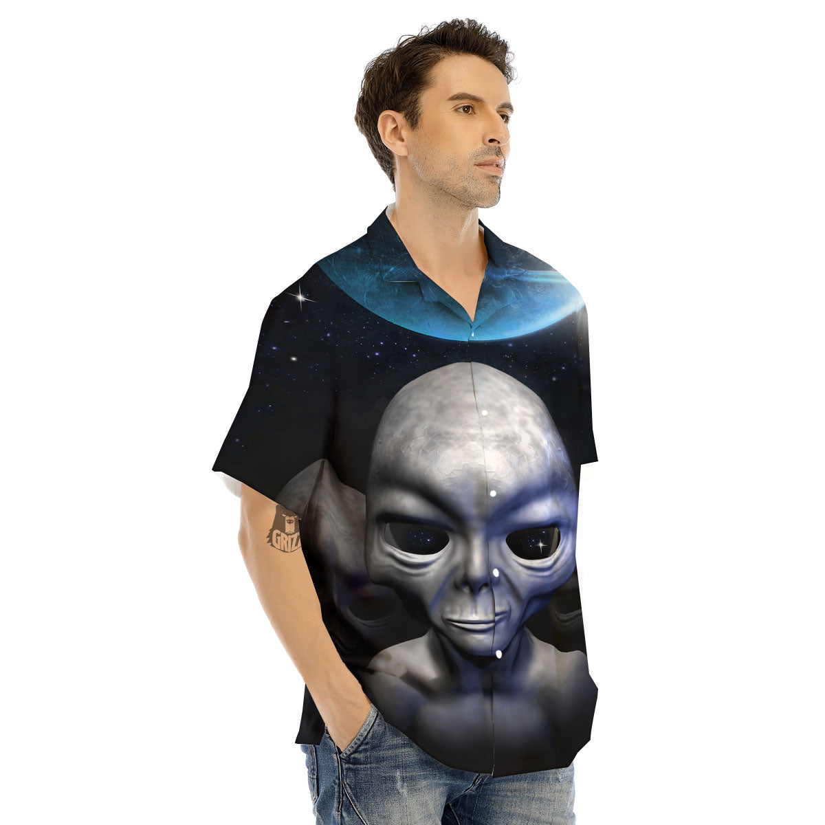 3D Grey Alien Print Men's Hawaiian Shirt-grizzshop