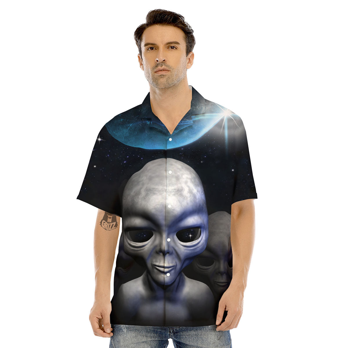 3D Grey Alien Print Men's Hawaiian Shirt-grizzshop