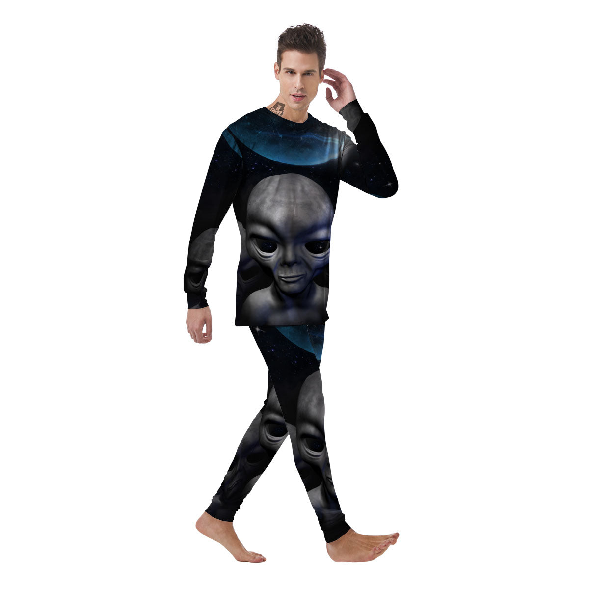 3D Grey Alien Print Men's Pajamas-grizzshop