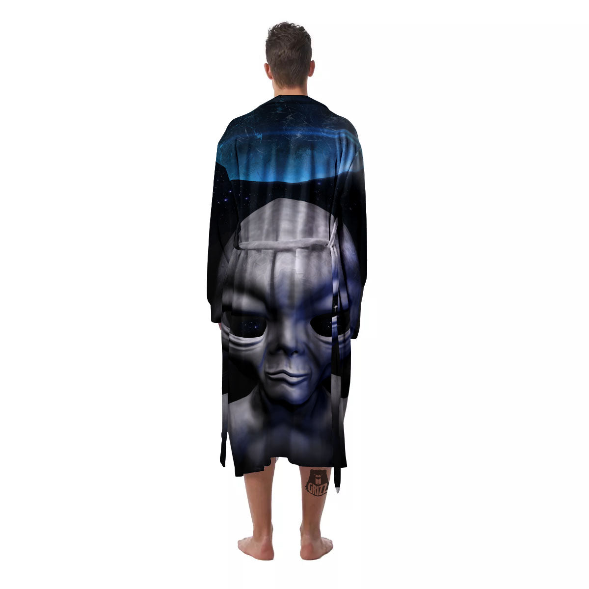 3D Grey Alien Print Men's Robe-grizzshop