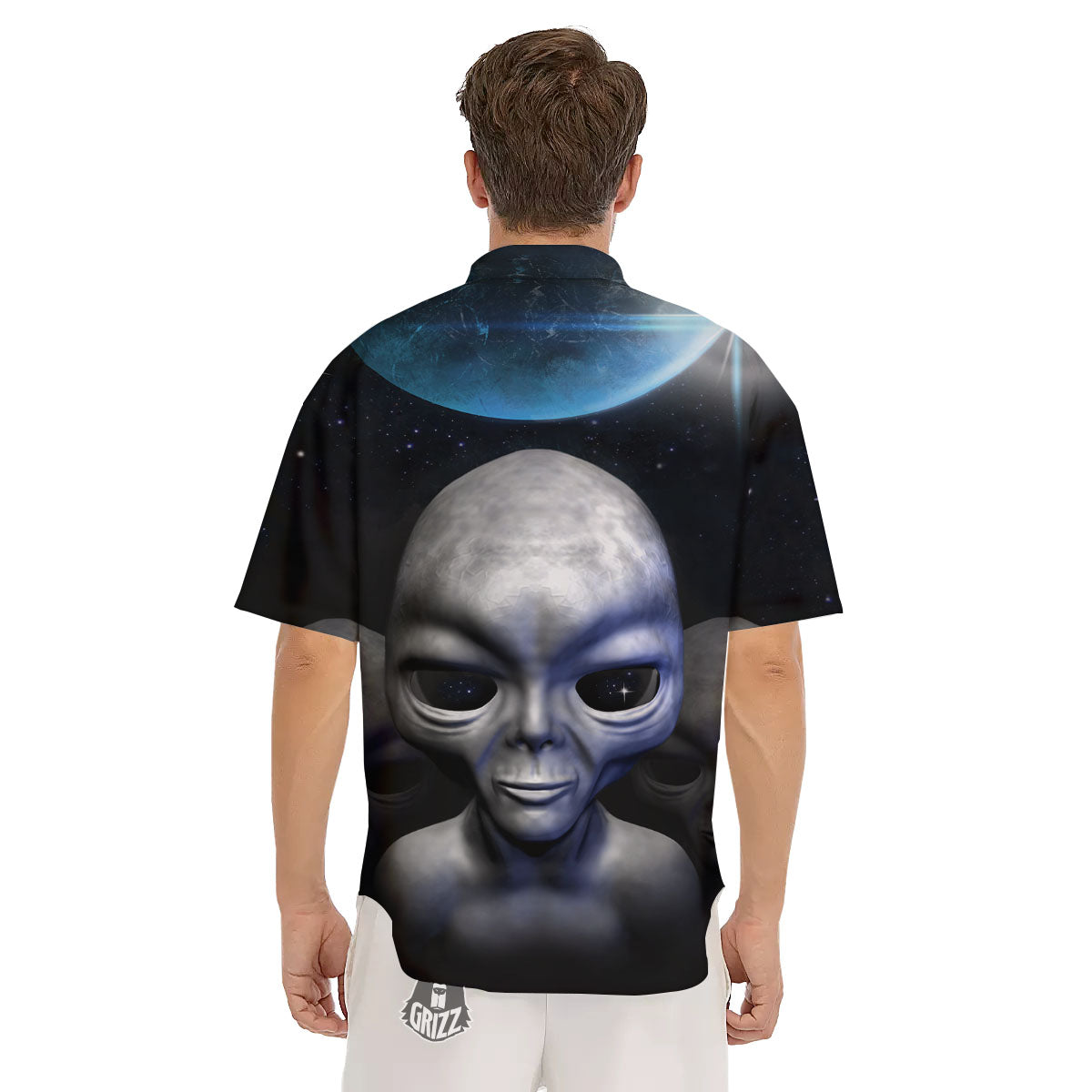 3D Grey Alien Print Men's Short Sleeve Shirts-grizzshop