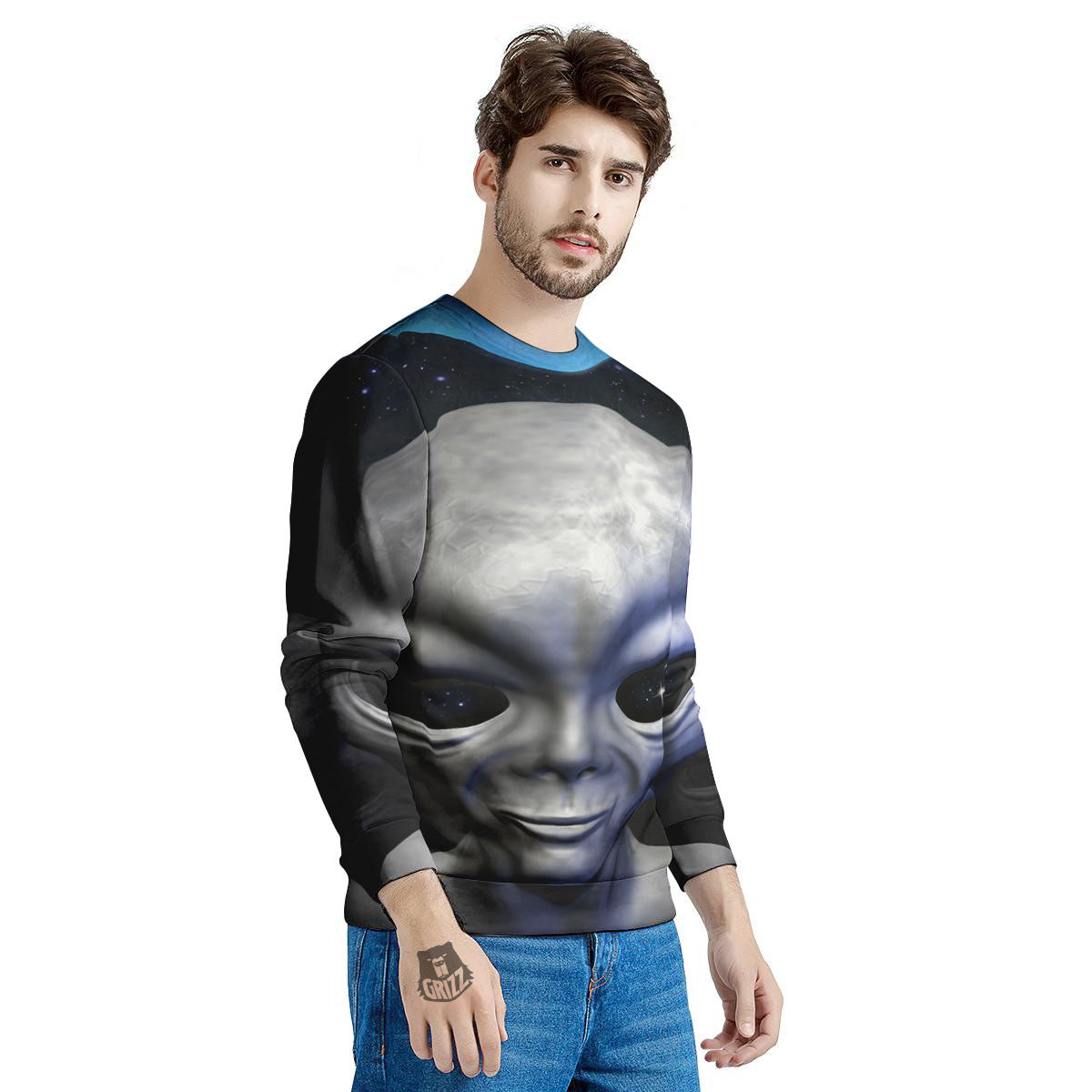 3D Grey Alien Print Men's Sweatshirt-grizzshop