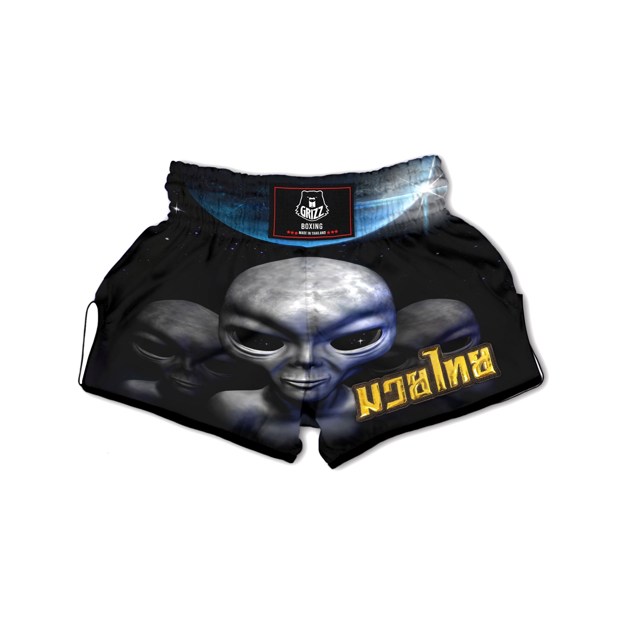 3D Grey Alien Print Muay Thai Boxing Shorts-grizzshop