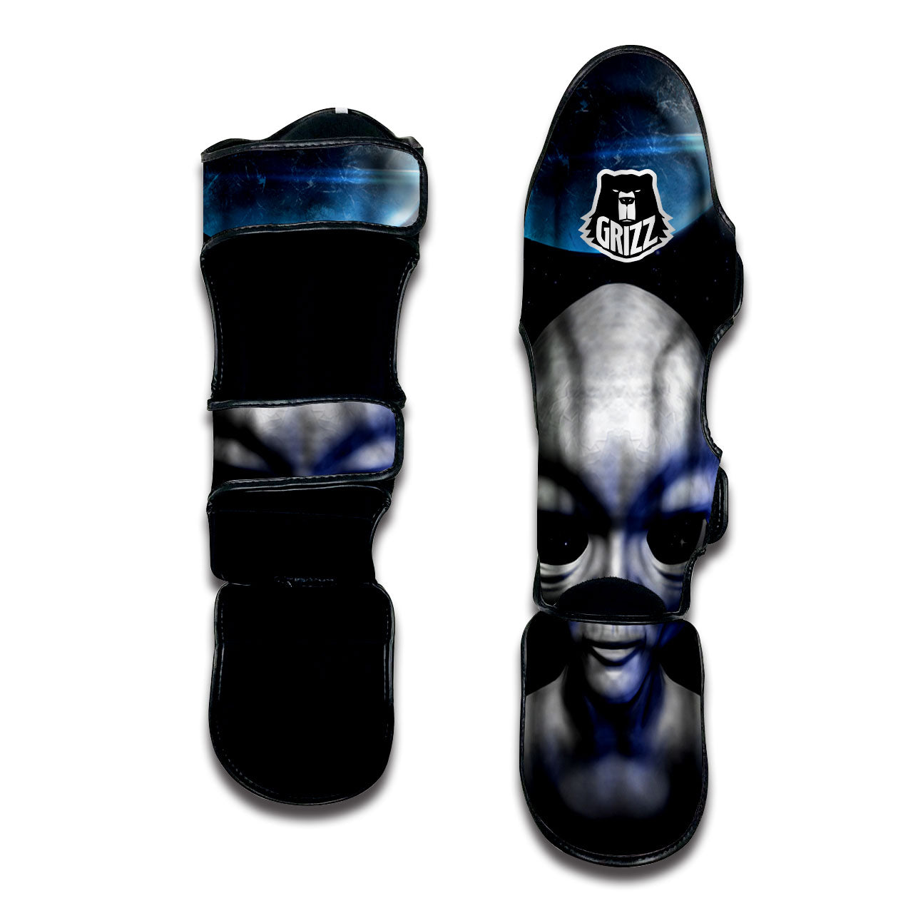 3D Grey Alien Print Muay Thai Shin Guards-grizzshop