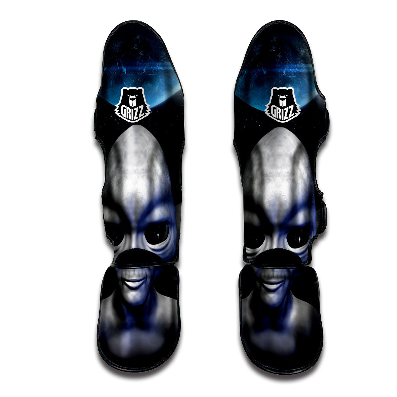 3D Grey Alien Print Muay Thai Shin Guards-grizzshop