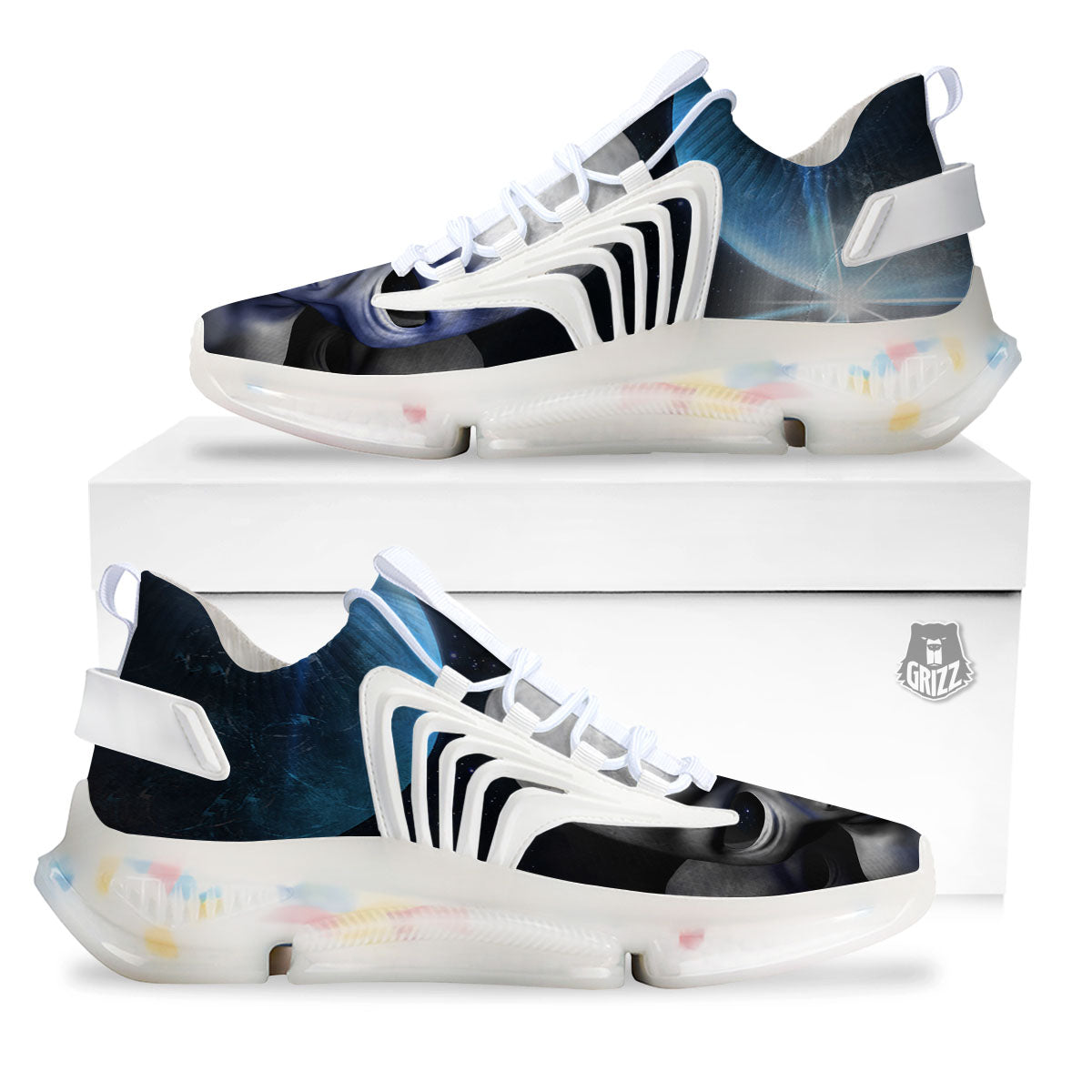 3D Grey Alien Print White Gym Shoes-grizzshop