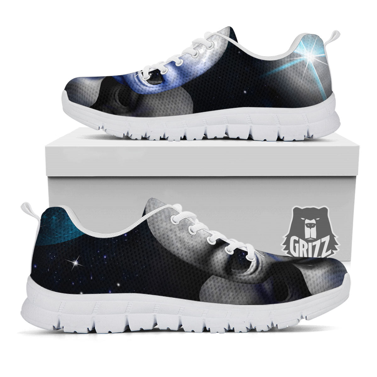3D Grey Alien Print White Sneaker-grizzshop