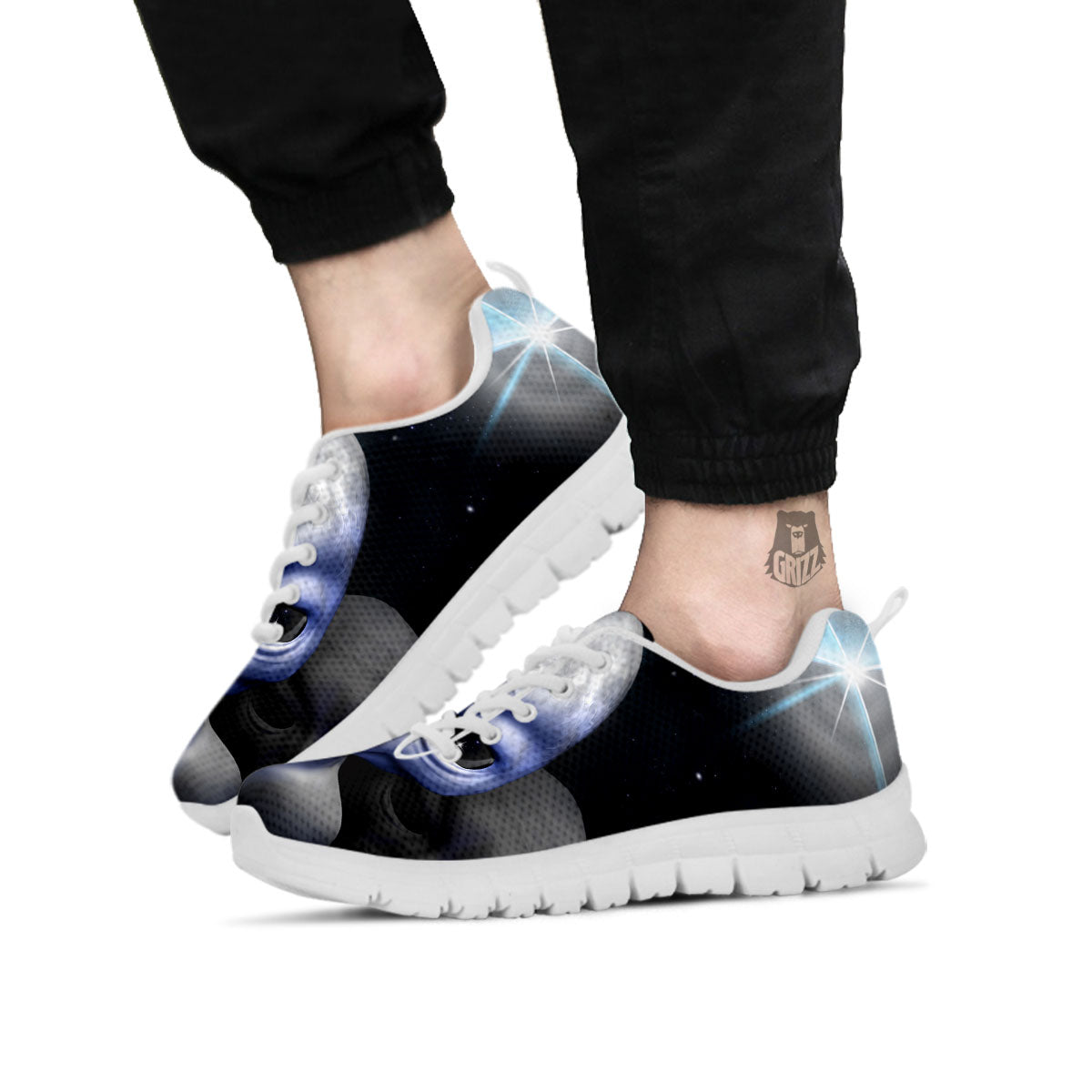 3D Grey Alien Print White Sneaker-grizzshop