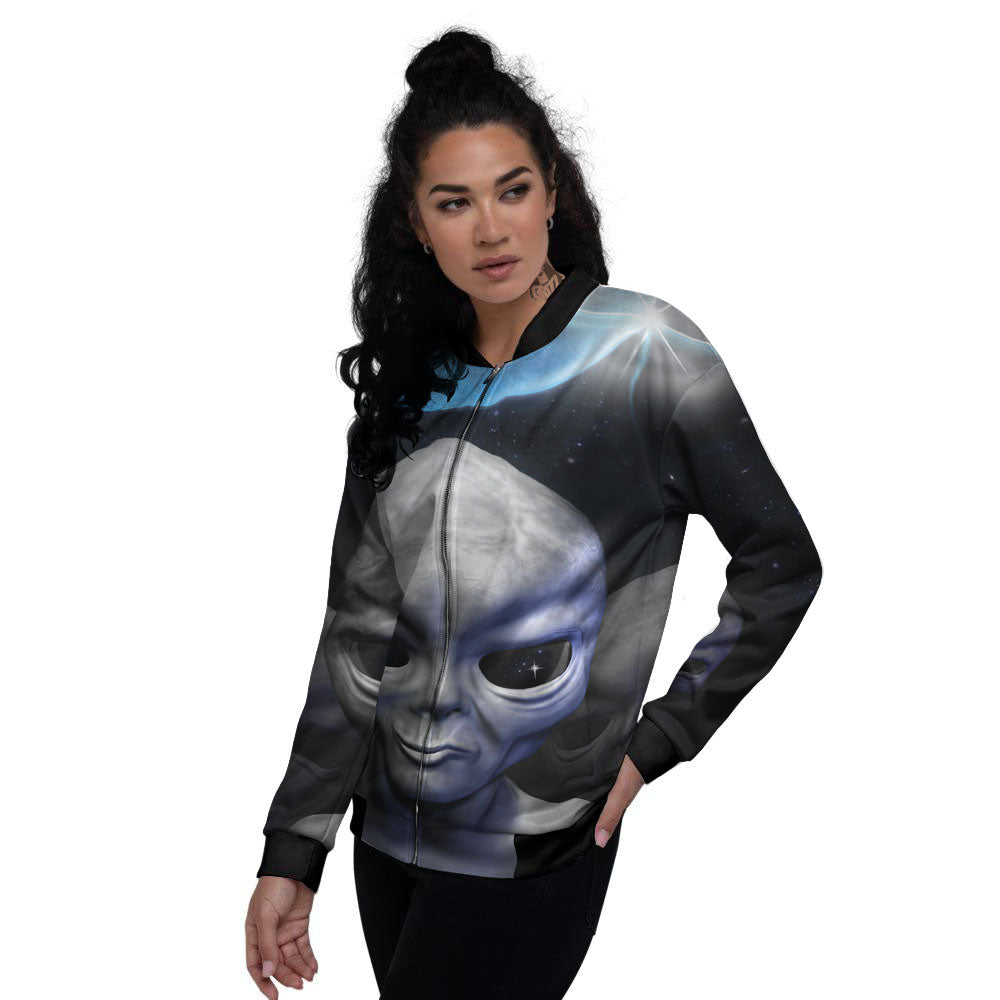 3D Grey Alien Print Women's Bomber Jacket-grizzshop