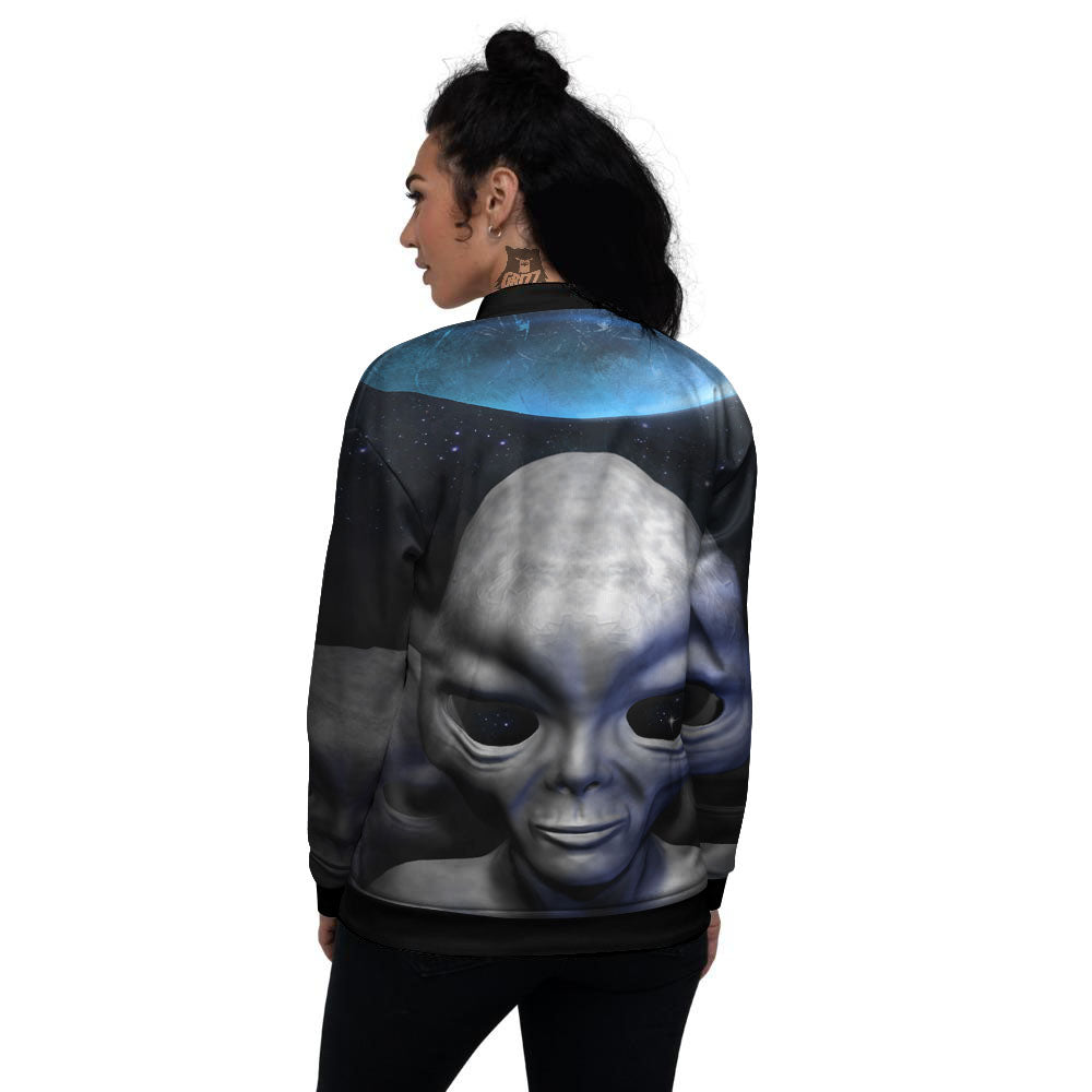 3D Grey Alien Print Women's Bomber Jacket-grizzshop