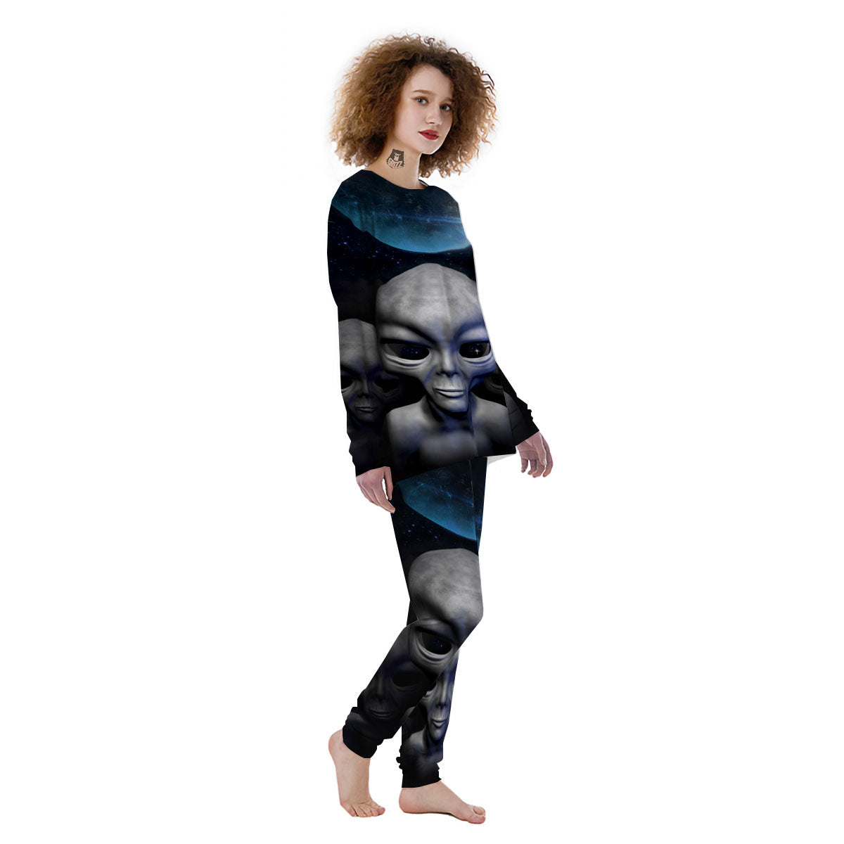 3D Grey Alien Print Women's Pajamas-grizzshop
