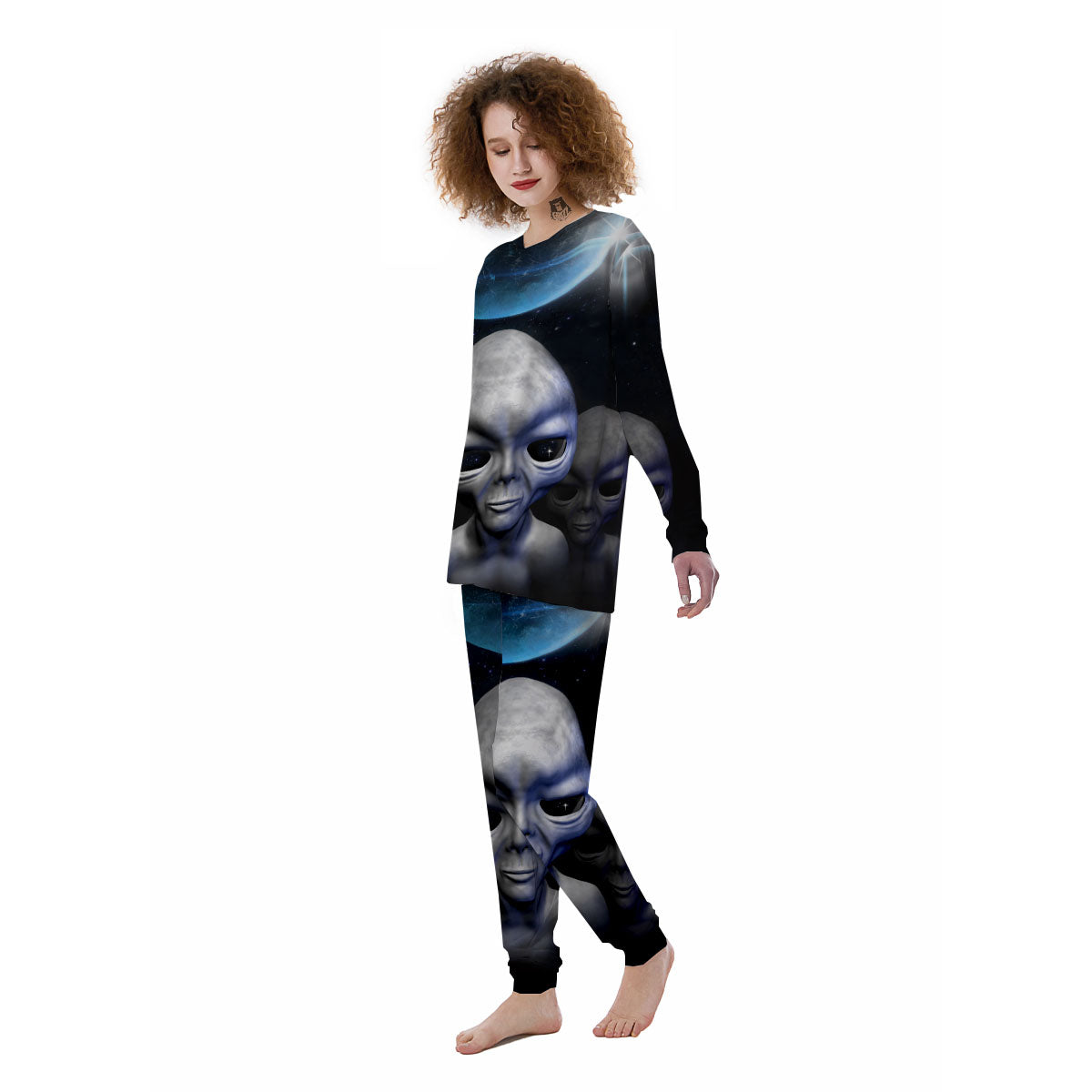 3D Grey Alien Print Women's Pajamas-grizzshop