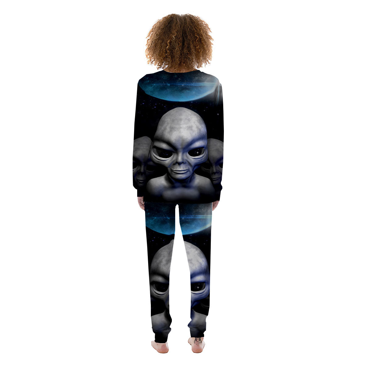 3D Grey Alien Print Women's Pajamas-grizzshop