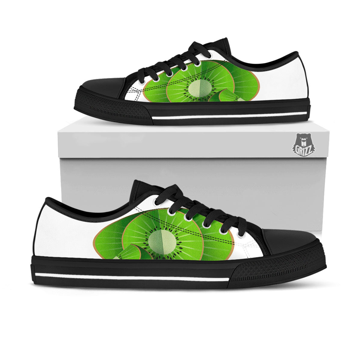 3D Kiwi Print Black Low Top Shoes-grizzshop