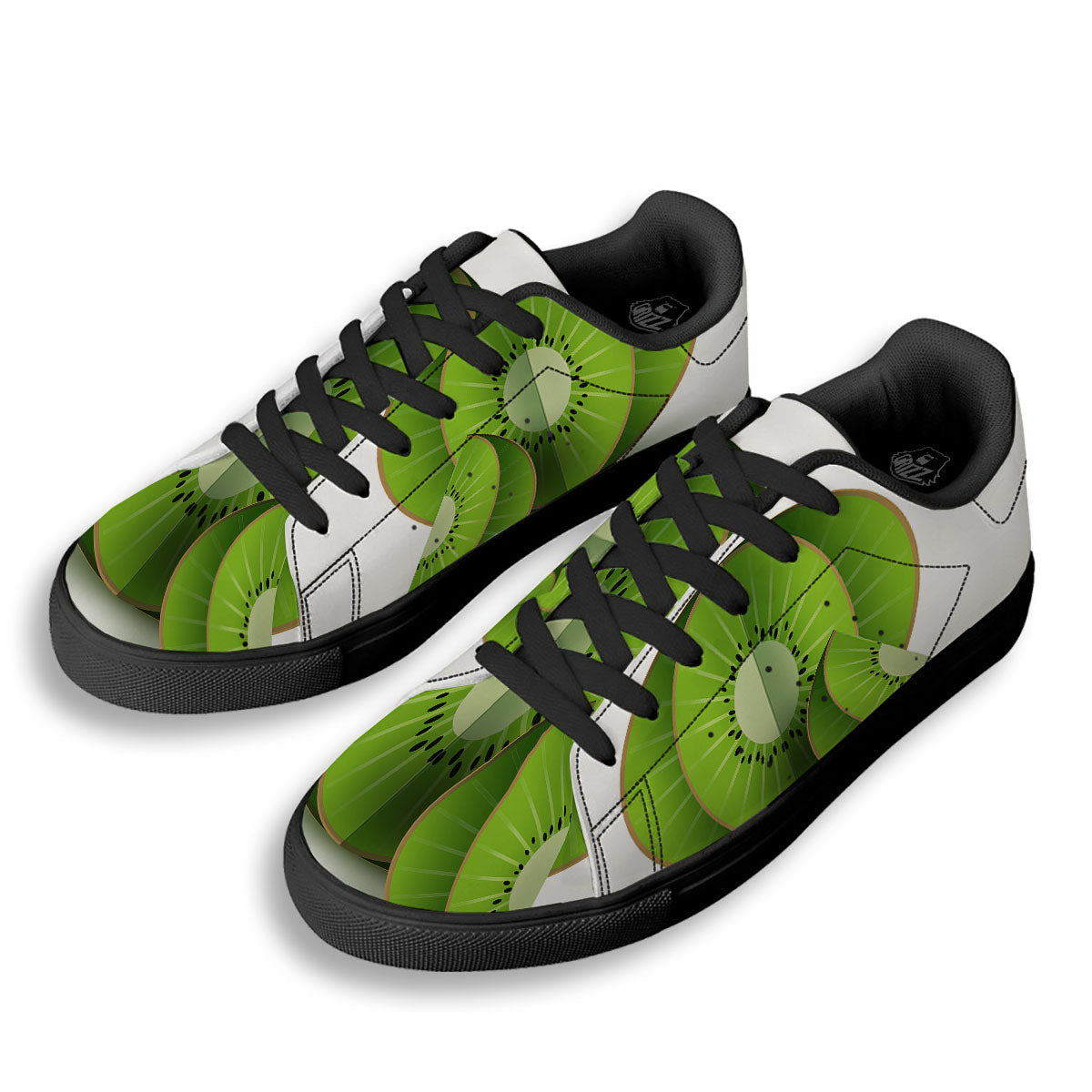 3D Kiwi Print Black Low Top Sneakers-grizzshop